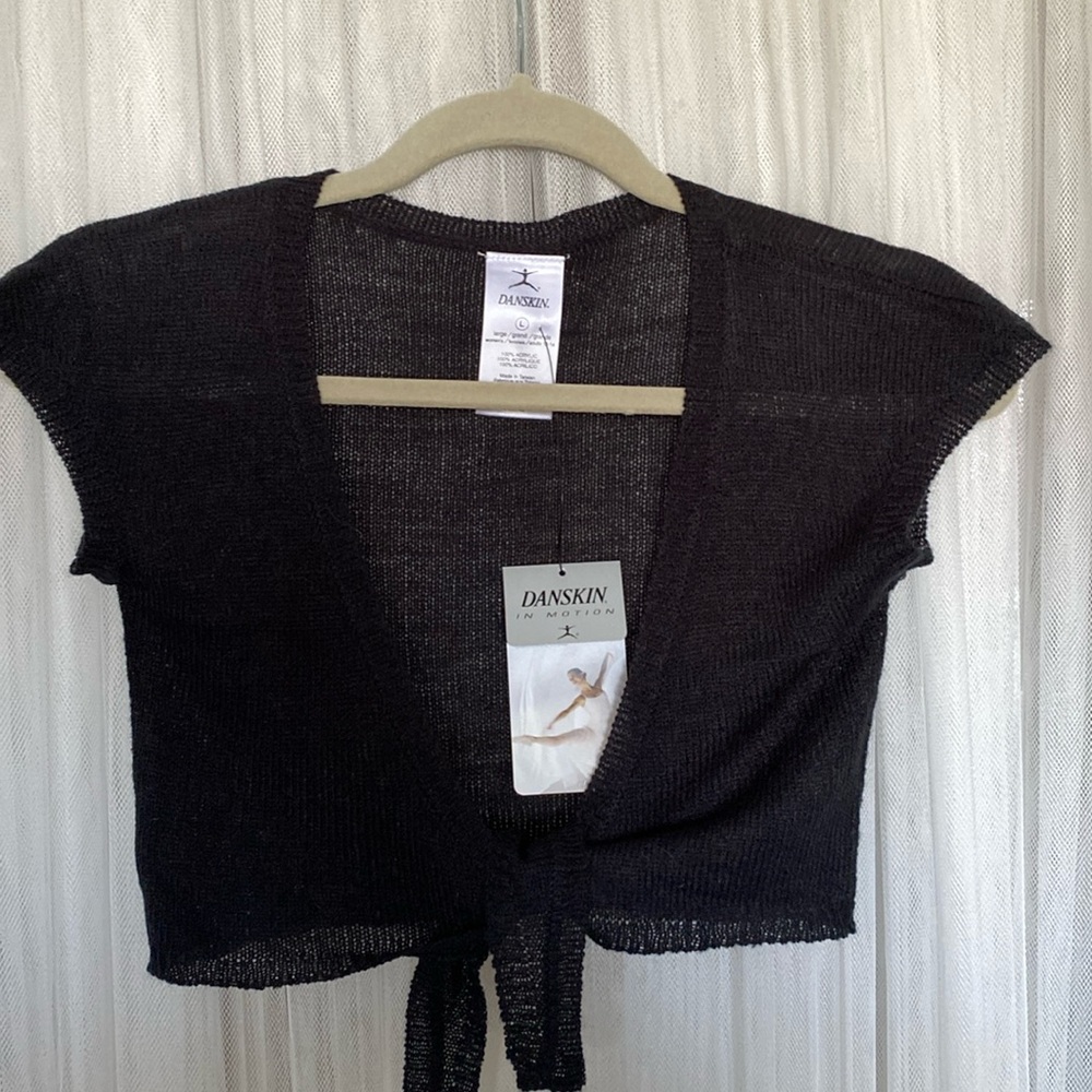 NEW! Danskin kids black sweater cardigan short sleeves crisscross! Ballet 🩰